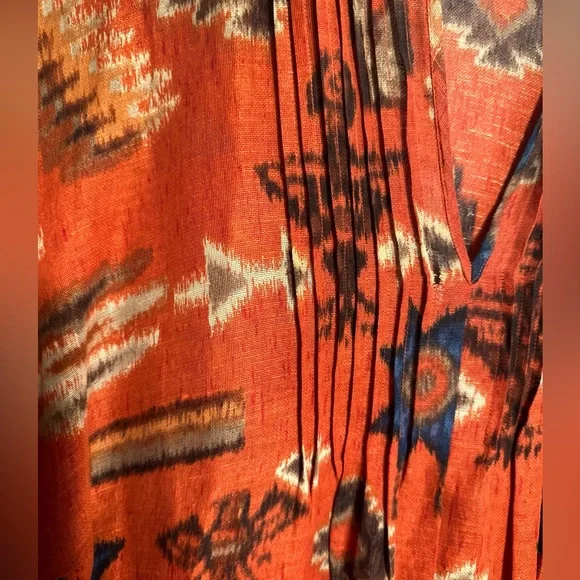 Ralph Lauren Womens Rust Southwest Popover Pleated Blouse L/s Ck Measurements - Picture 3 of 10